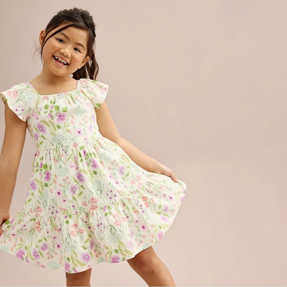 Jumping Beans Girl Floral Tiered Tie Back Dress Size 4 Cottagecore Spring Summer